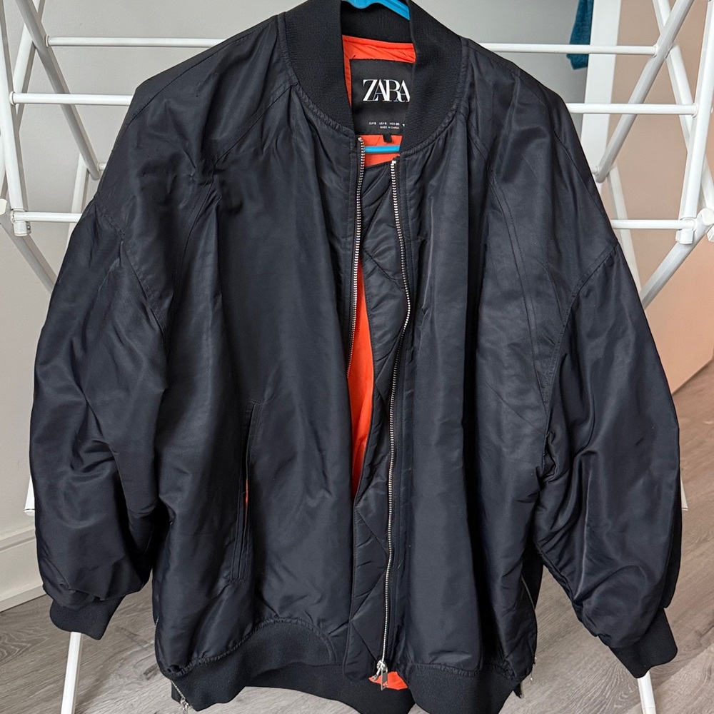 Zara Oversized Black Bomber Jacket